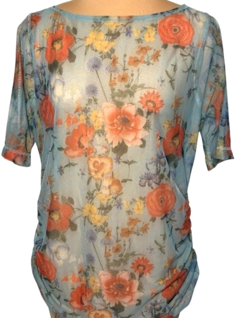 Nally & Millie Floral Mesh Top Women’s Size Large Stretch Lightweight